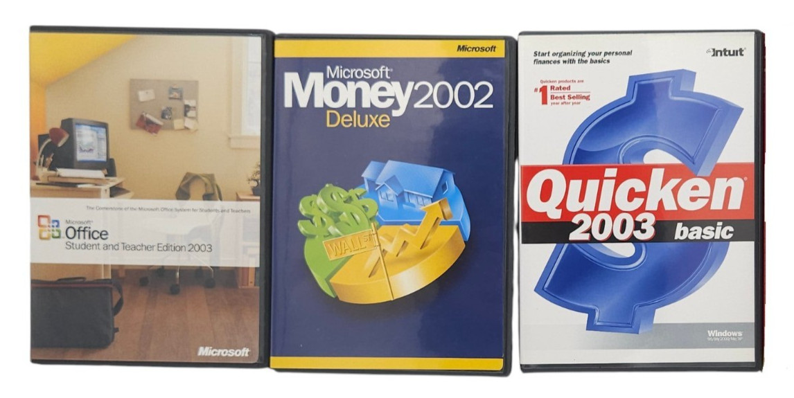Microsoft Office Student & Teacher 2003 Money Deluxe 2002 Quicken Basic 2003