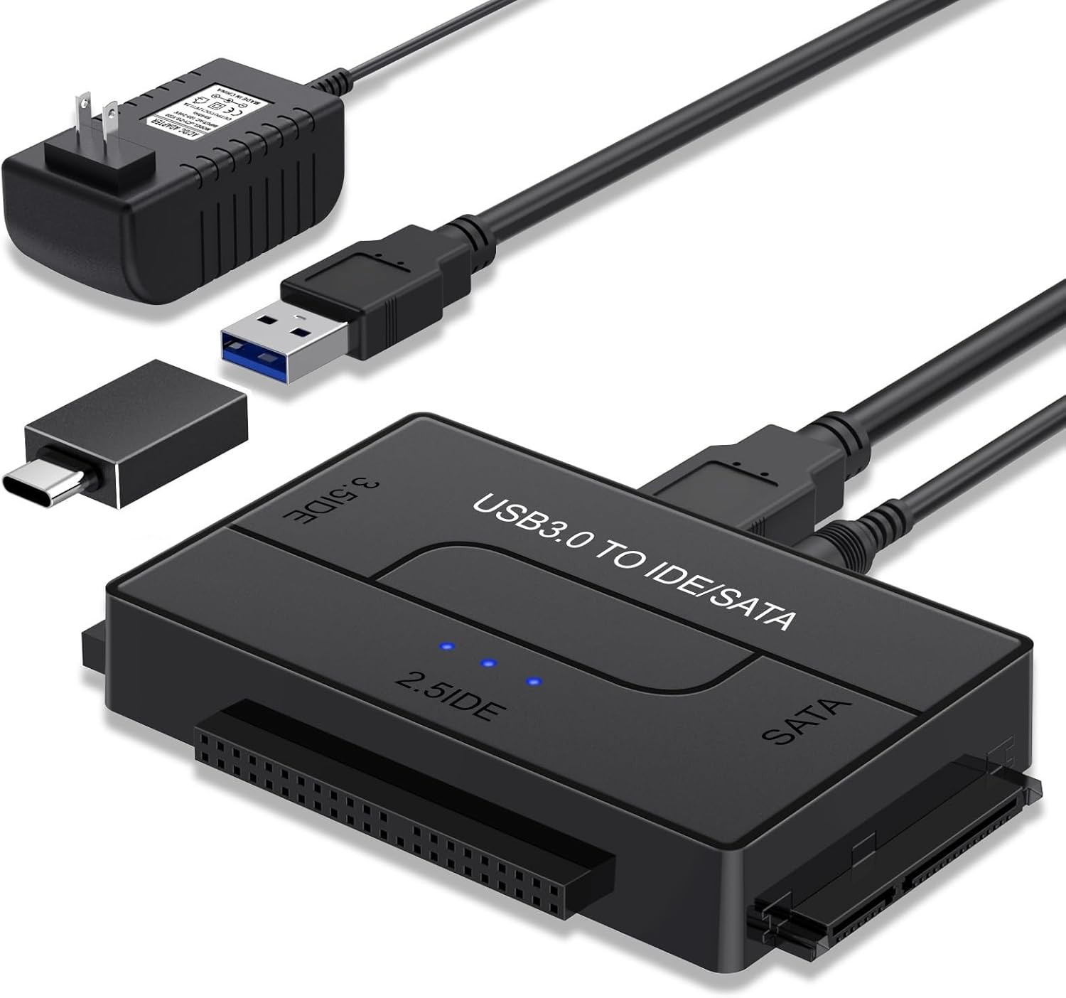 Adaptador USB 3.0 a SATA IDE Disco Duro 2.5 3.5 con Fuente 12V 2A Universal