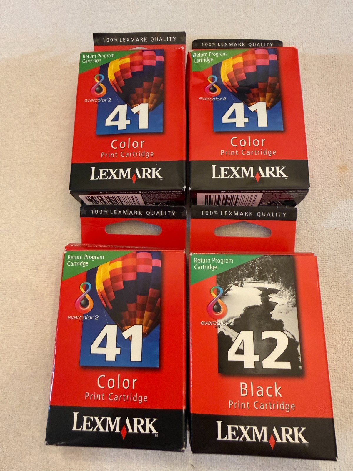 4 Genuine Lexmark 41 Color & 42 Black Ink Cartridges New - Expiration Unknown