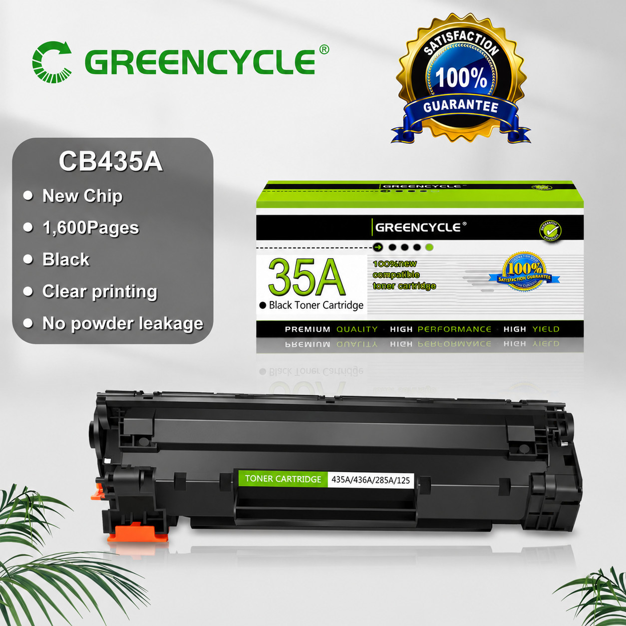 CB435A Replacement Black Toner for HP LaserJet P1002 P1005 P1006 P1007 P1009 35A