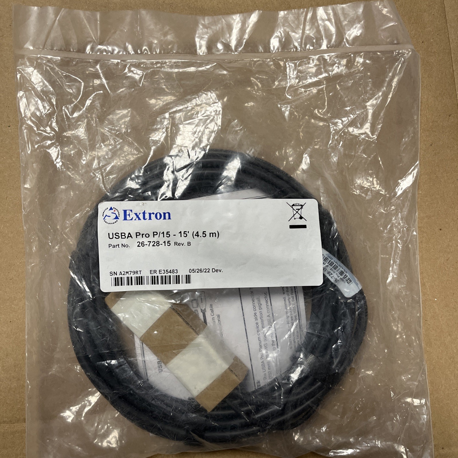 Extron 26-728-15 USB-A Plenum 5 Gbps Optical Extension Cable - 4.5m 15’