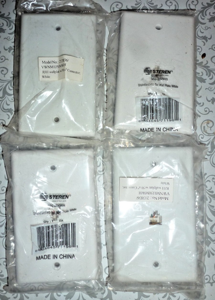 STEREN 4 Pack Phone Wall Plate RJ11 Telephone Line Jack Faceplate - White ##