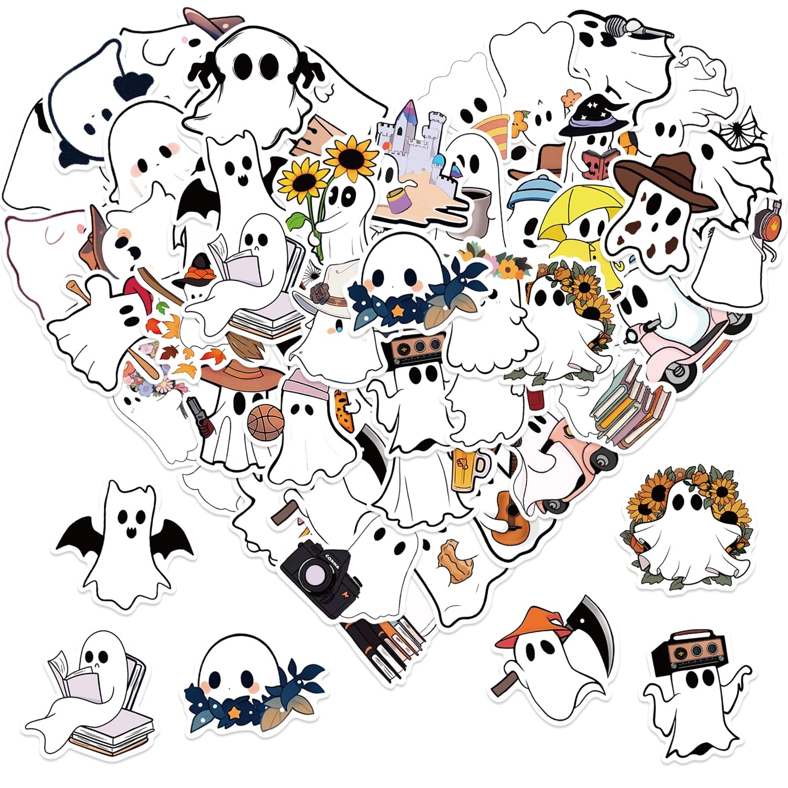 50Pcs Halloween Ghost Theme Stickers, Cute Decorative Stickers 