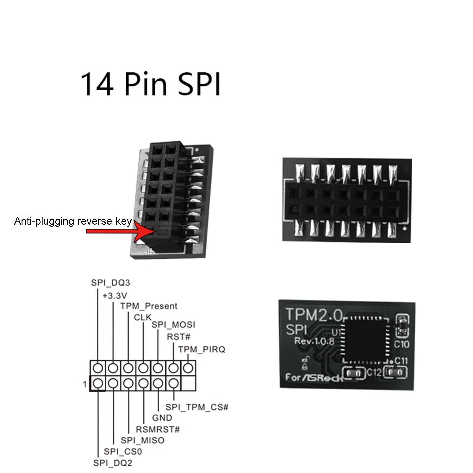 TPM2.0 Security Module SPI 14Pin LPC 14/18/20 Pin for Asrock TPM2 -SLI -S -SPI