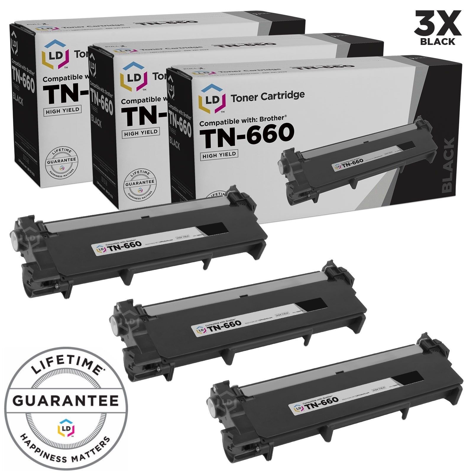 LD 3pk Comp Black Laser Cartridge for Brother Toner TN660 TN-660 HL-L2340DW