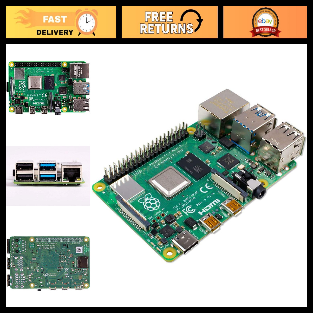 Raspberry Pi 4 Model B 2019 - Quad-Core 64 Bit, WiFi, Bluetooth, 2GB RAM