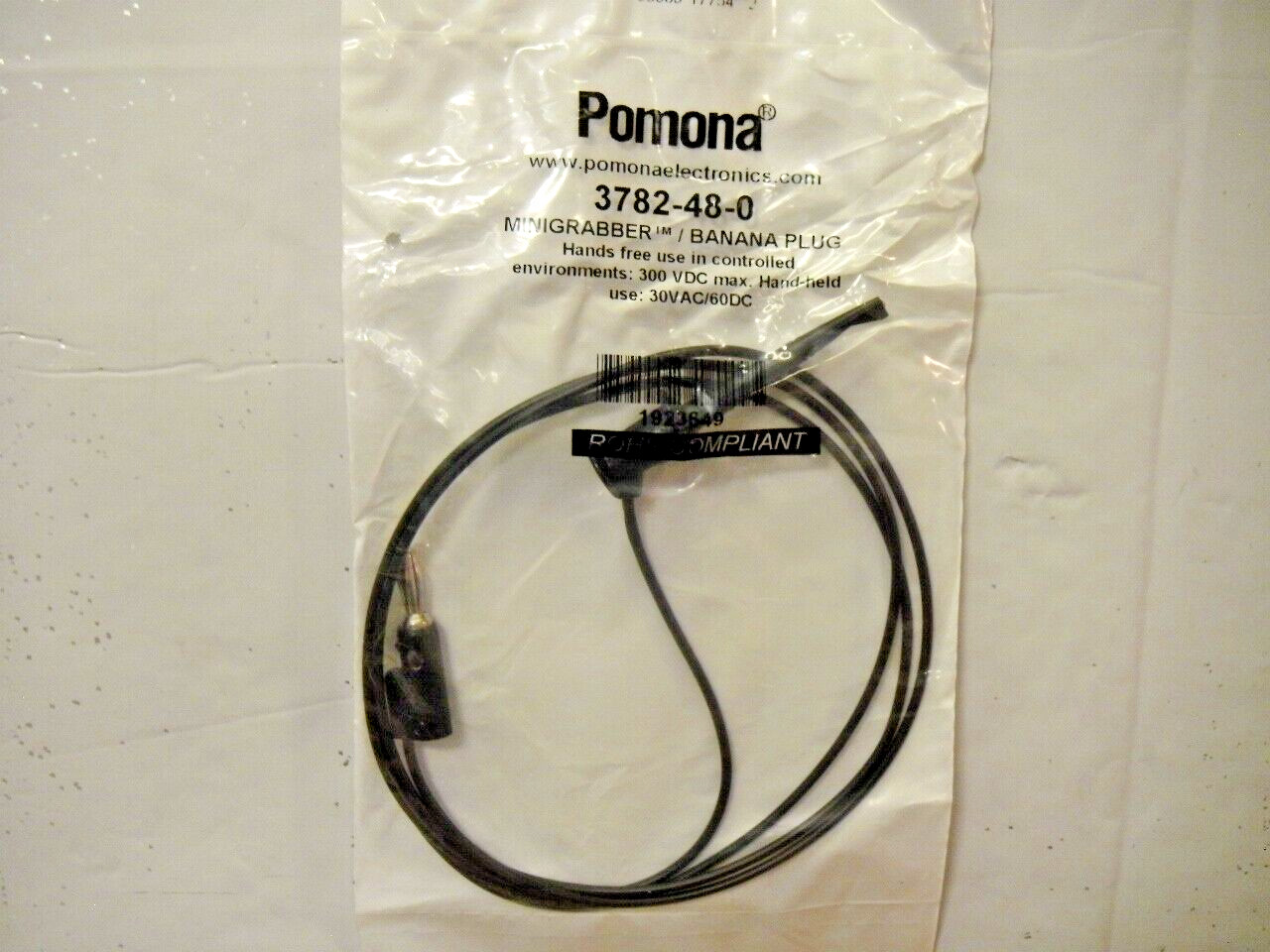 Pomona 3782-48-0 Banana Plug to Mini Grabber Test Lead Cable 48" Length