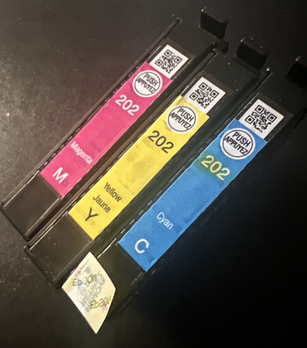 Epson 202 Color Ink Cartridges Magenta Yellow Cyan Unused Genuine Dated 12/25