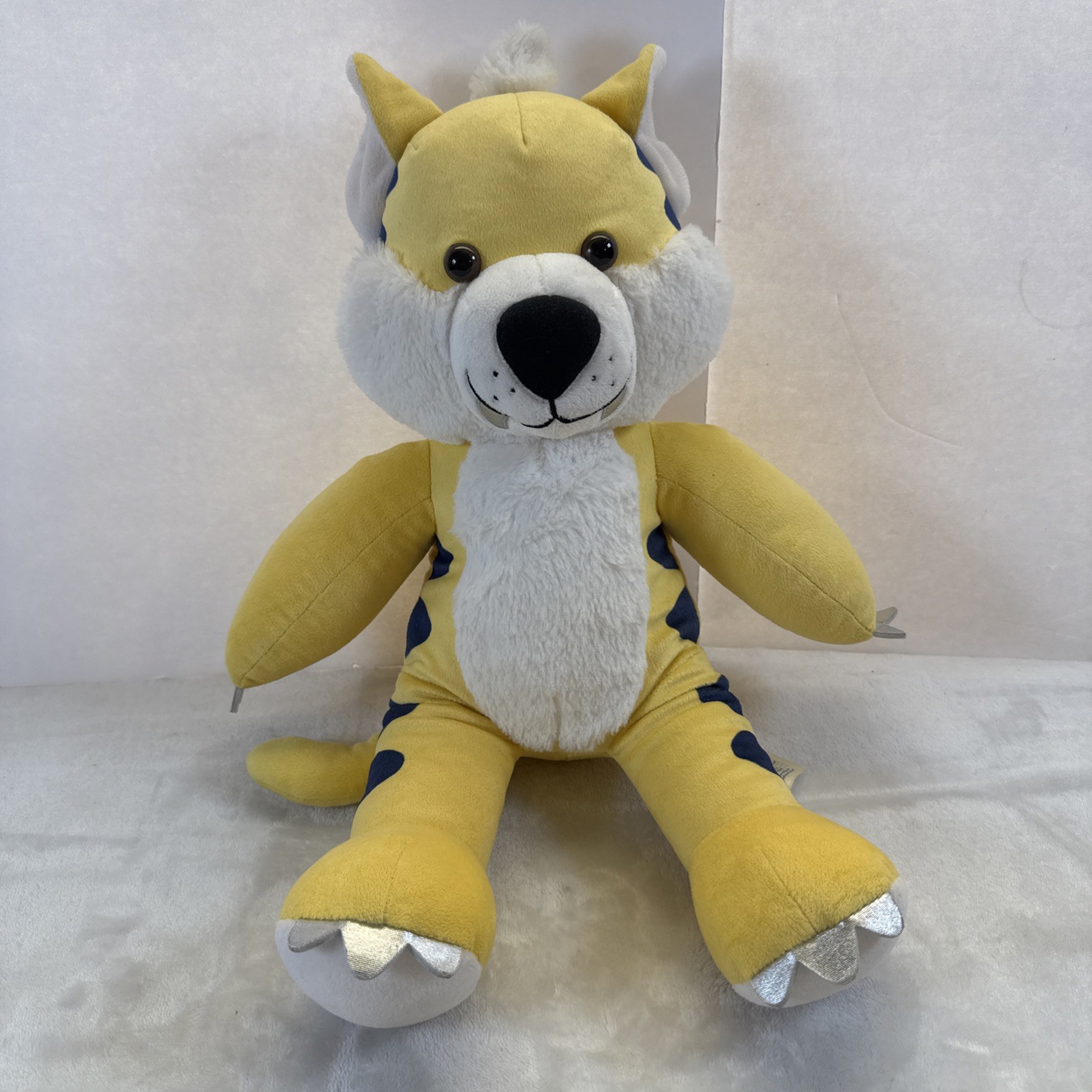 BAB Build A Bear Sabertooth Tiger Saber Tooth Yellow White Stuffed Animal 17" T