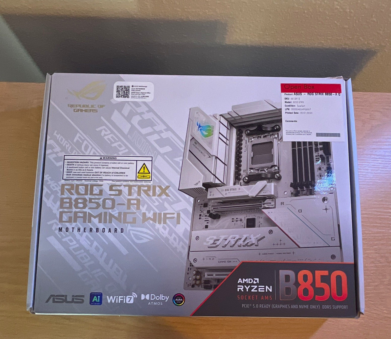 ASUS ROG Strix B850-A Gaming WiFi AM5 ATX DDR5 4-Slot M.2 PCIe x16 WiFi 7
