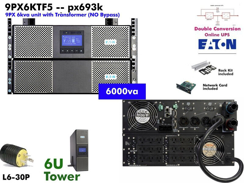 Refurb~ Eaton 9PX6KTF5 6000va UPS w/Xfrmer 240/208/120 Online 6kva #NewBatt+Warr