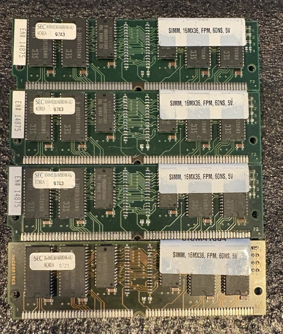 Samsung 256MB (4X64MB)16MX36 72PIN FPM PARITY SIMM 60NS 5V USED **TESTED**