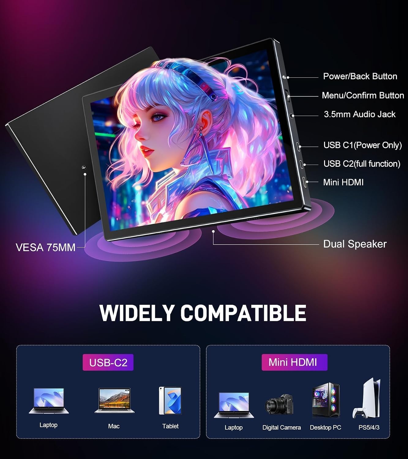 Forzola SR-10TP 10.1in Touchscreen Portable Monitor IPS 1920x1200 USB-C HDMI