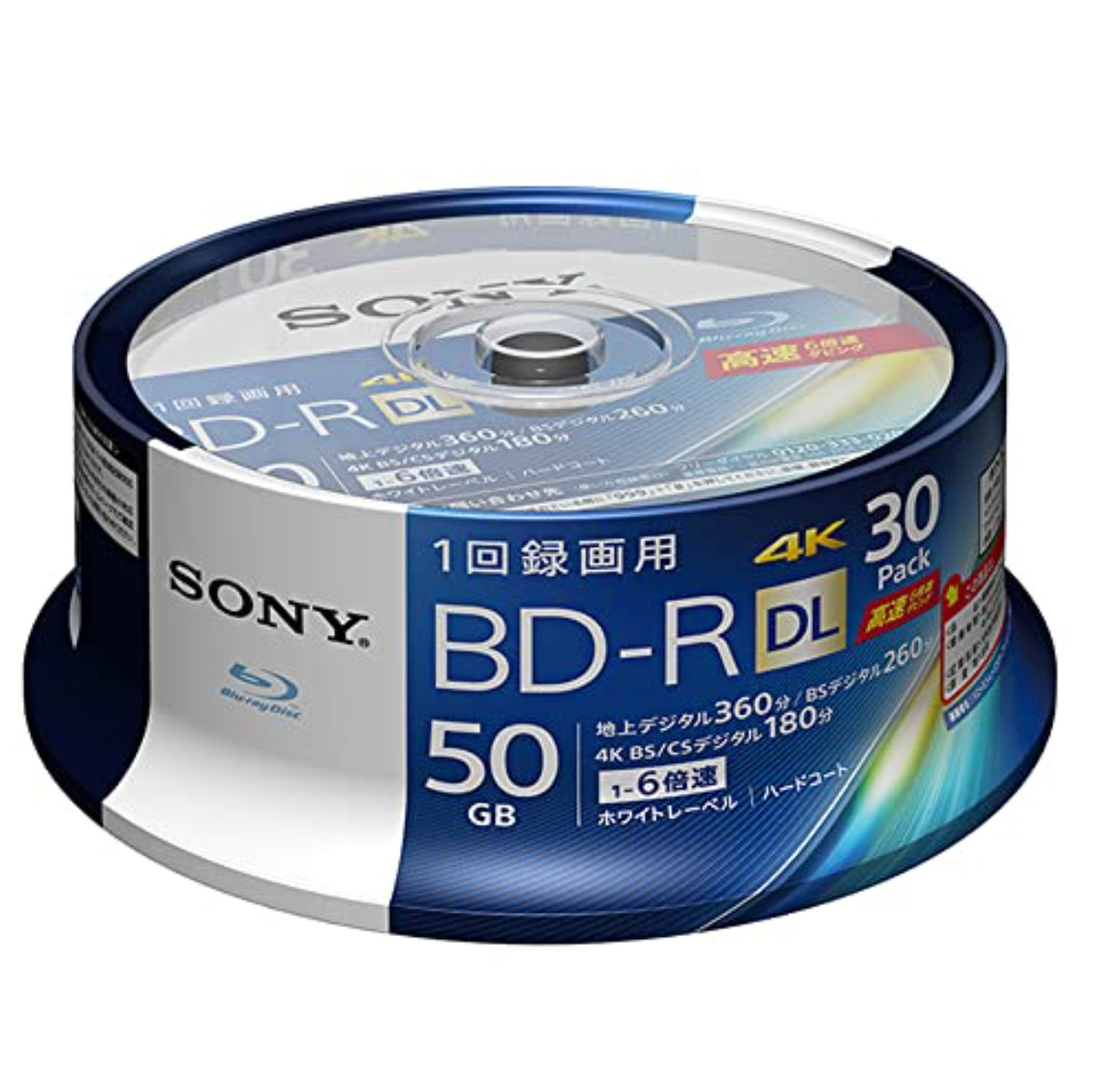 Sony Blu-ray Disc 30BNR2VJPP6 BD-R DL 50GB 6x Printable 30 Pack