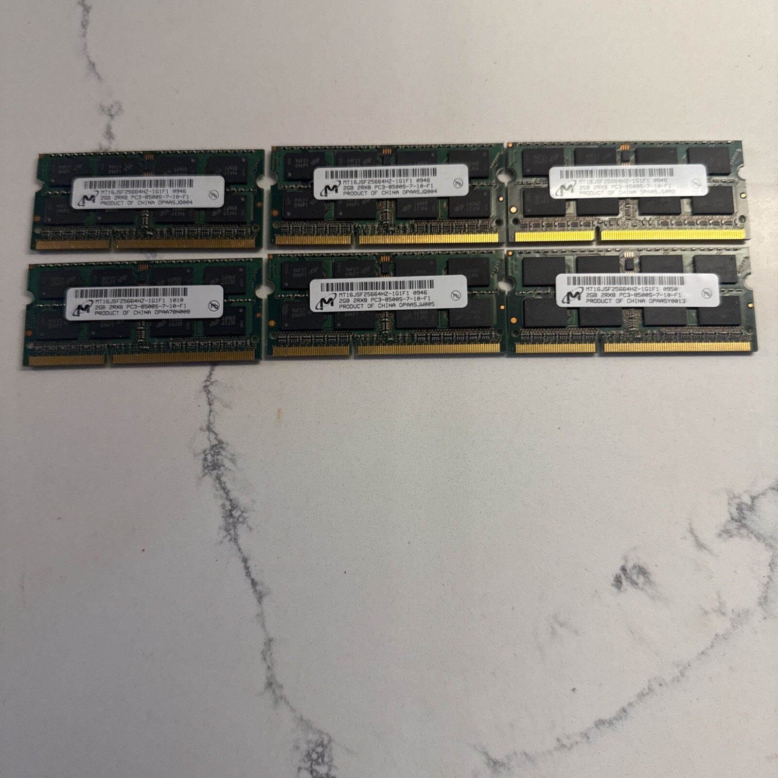 Lot of 6 Micron 2GB 2Rx8 PC3-8500s-7-10-F1 MT16JSF25664HZ-1G1F1 RAM Memory #1011