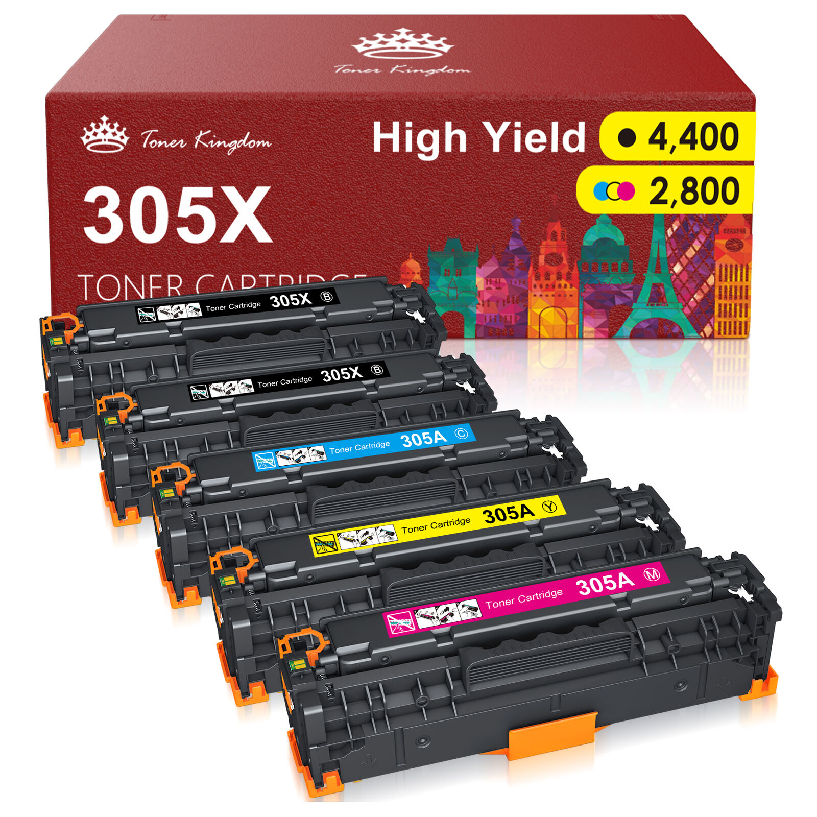 5x CE410A Toner Cartridge Set for HP 305A LaserJet Pro 400 Color M451nw M475dw
