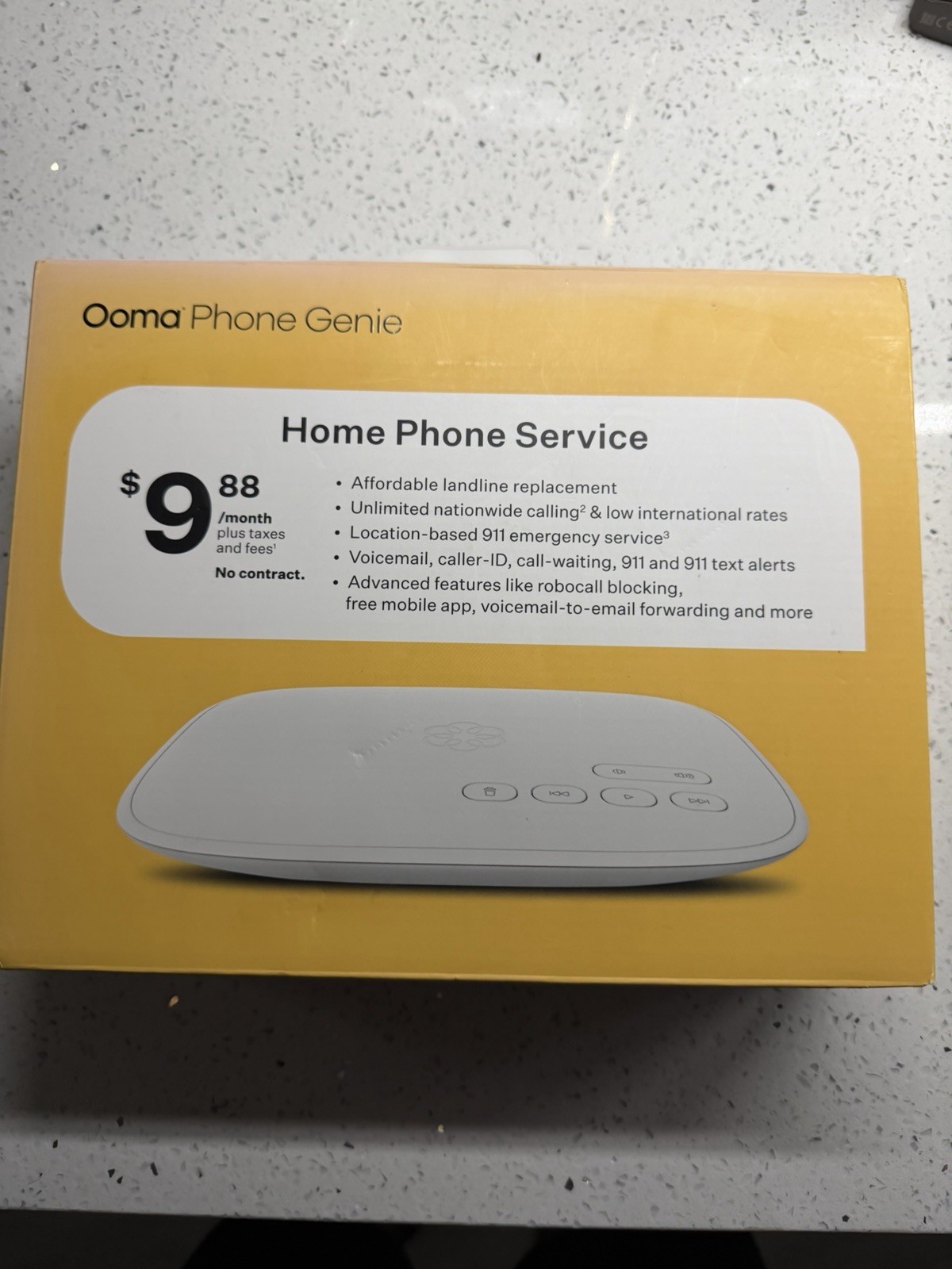 Ooma Phone Genie VoIP Adapter White DECT 6.0 Voicemail Caller ID 100-071-100