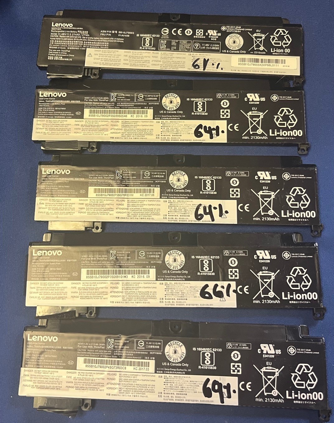 Lot of 5 OEM battery Lenovo ThinkPad T460s T470s 01AV405 01AV406 -60-70% Health