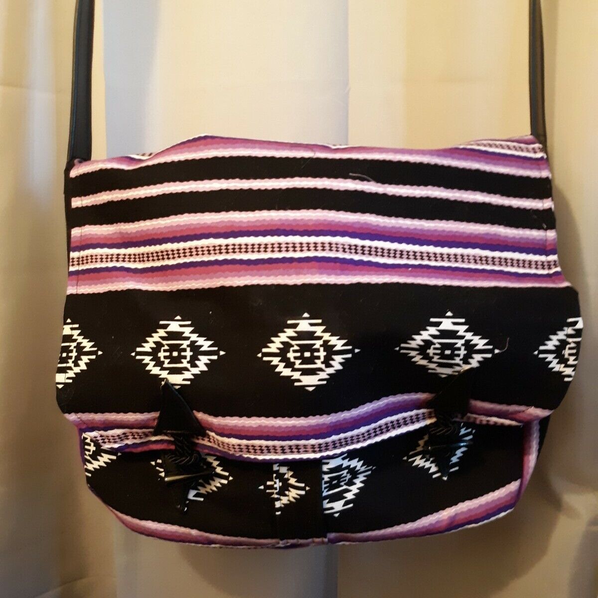 New Southwestern Aztec Western Crossbody Messenger bag Sarape Black Purple