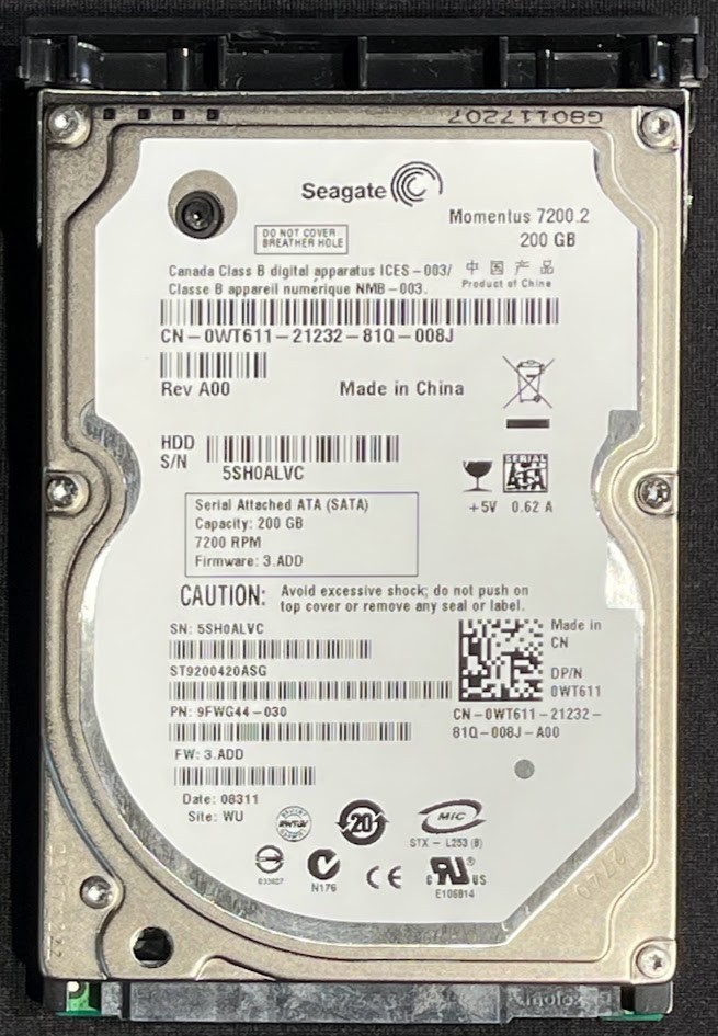 Seagate Momentus 200GB 7200RPM 2.5" SATA HDD / ST9200420ASG / WT611 / GW722