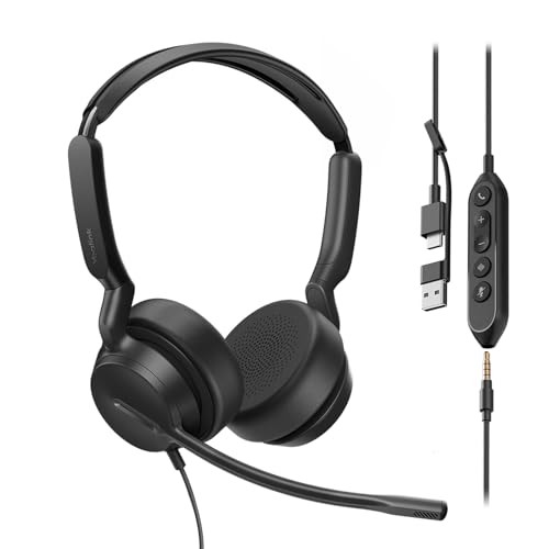 Yealink UH42 SE Wired Headset with Microphone, USB-A/C & 3.5MM, Noise Cancelling