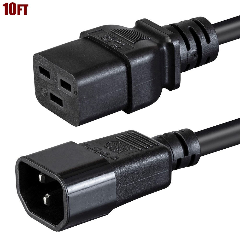 10FT Power Cord Cable IEC 320 C19 Female to IEC 320 C14 Male 14AWG 15A 250V SJT