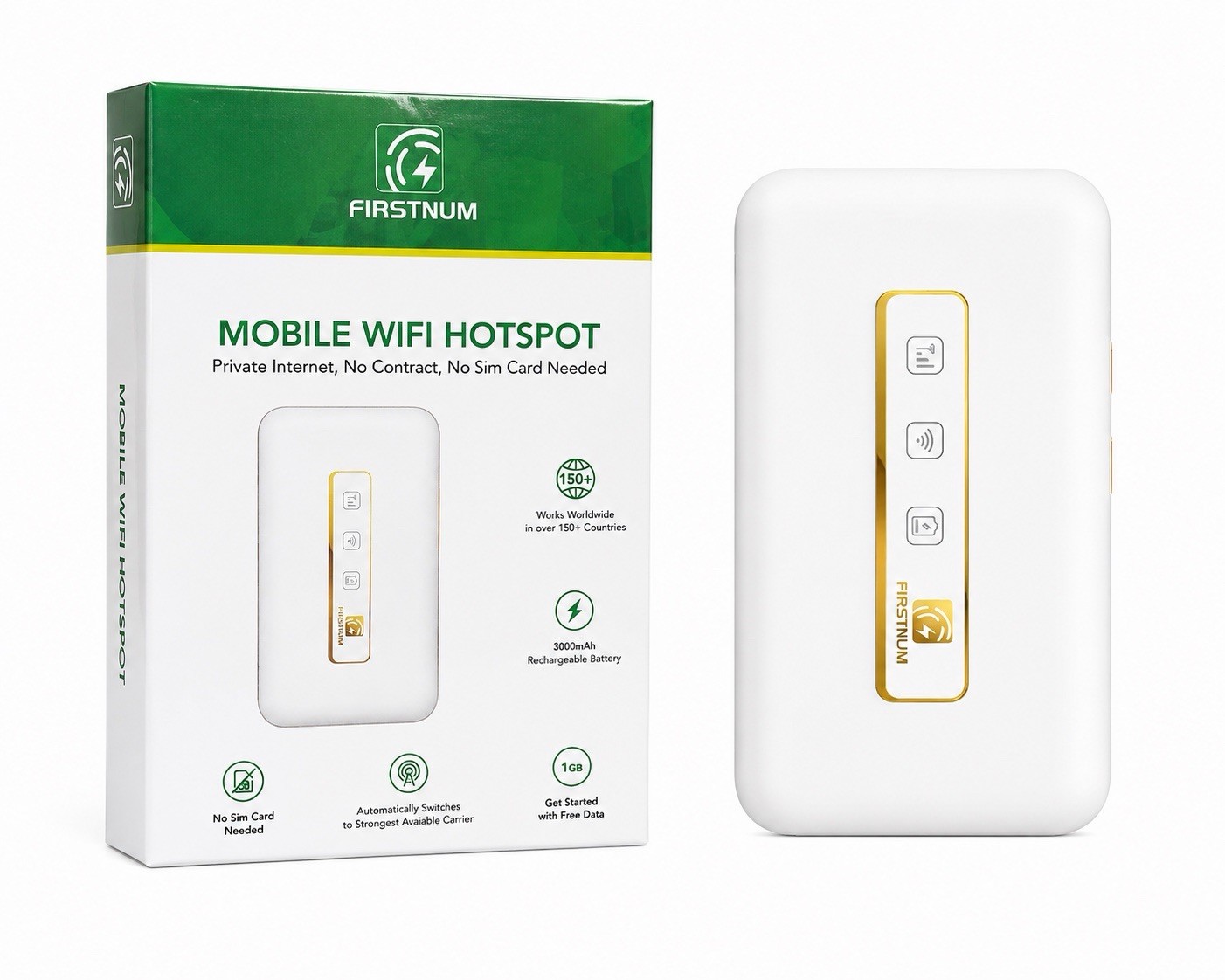 FIRSTNUM Mobile WiFi Hotspot 4G LTE WiFi 6 No SIM Card 150+ Countries