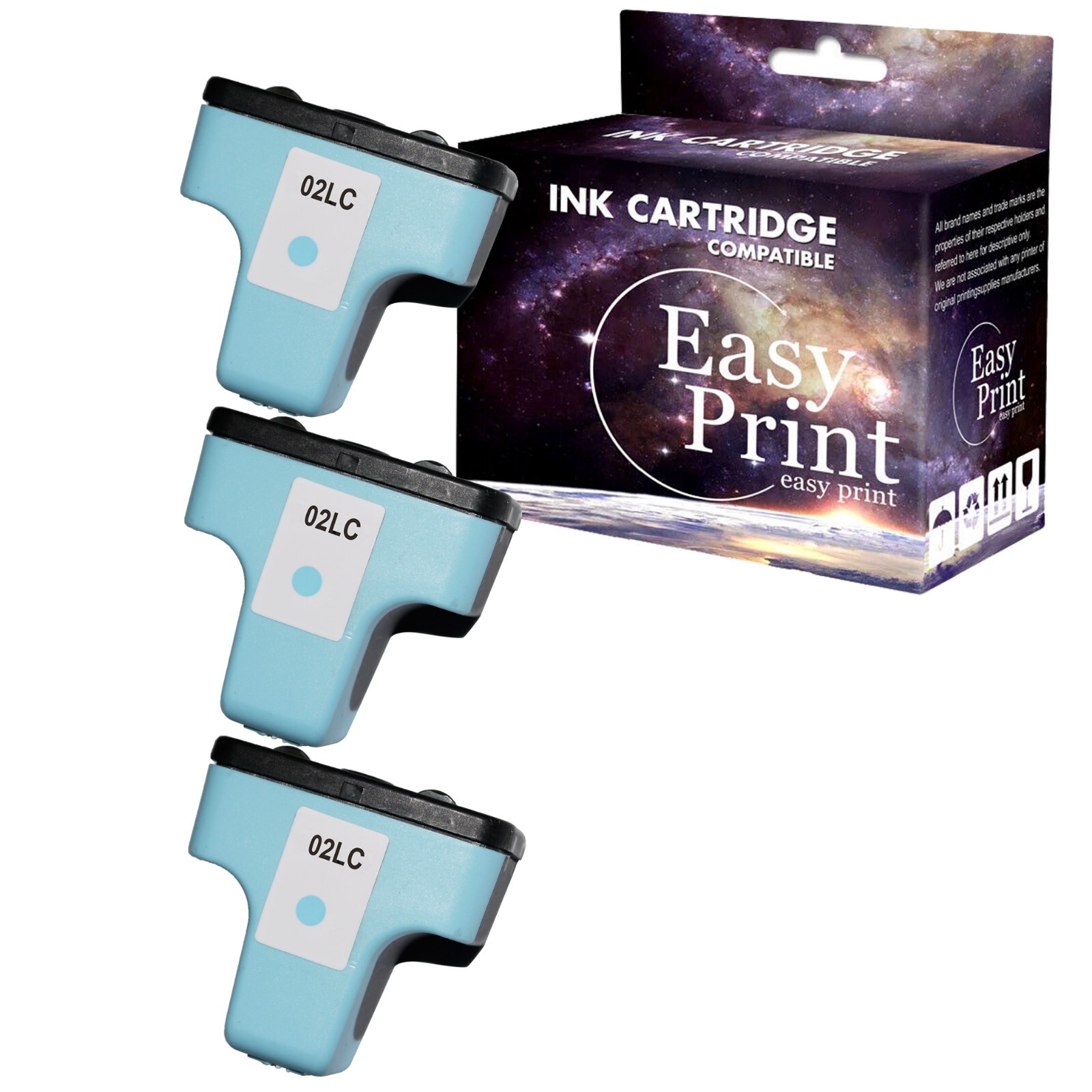 3PK replace for HP 02 Series Ink Cartridge Light Cyan for PhotoSmart D7400 D7460