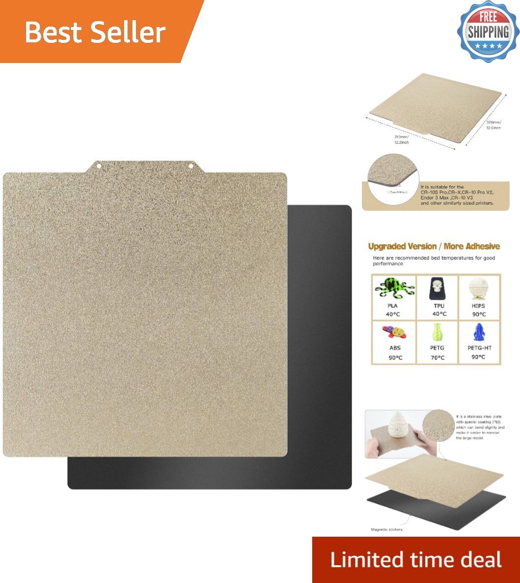 Magnetic 310x320mm Textured 3D Print Bed - Strong Adhesion, No Hassle