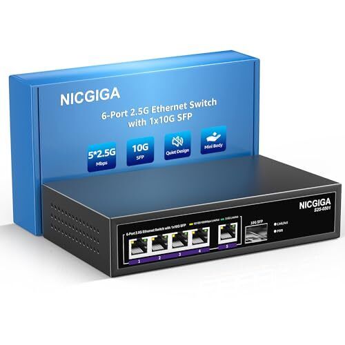 5 Port 2.5G Ethernet Switch with 10G SFP Uplink, Unmanaged 2.5Gb Network Swit...