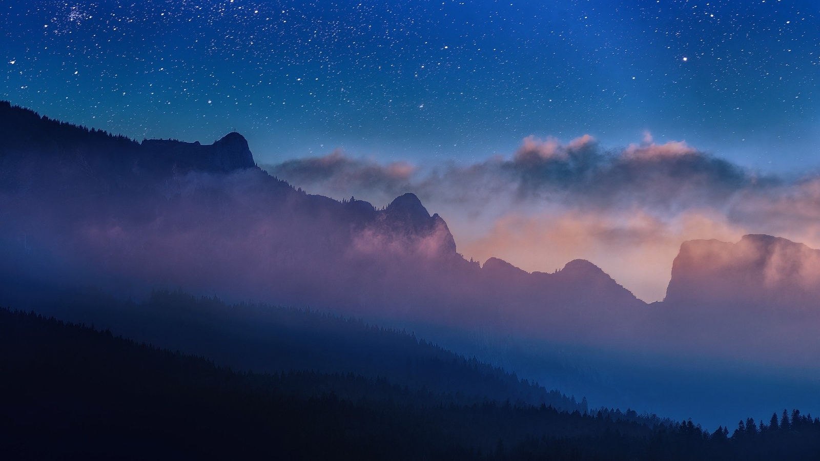 Landscape nature night stars mist silhouette Custom Gaming Mat Desk