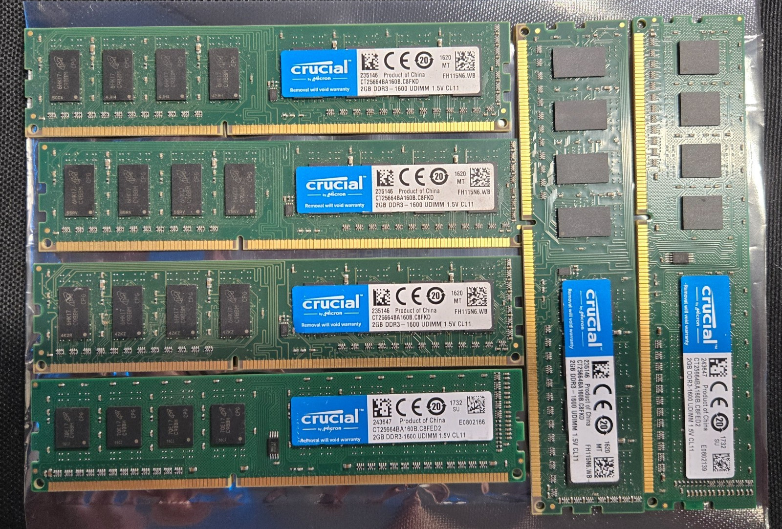 Crucial 12GB Lot (6x2GB) DDR3 1600MHz PC3-12800 Desktop RAM CT25664BA160B