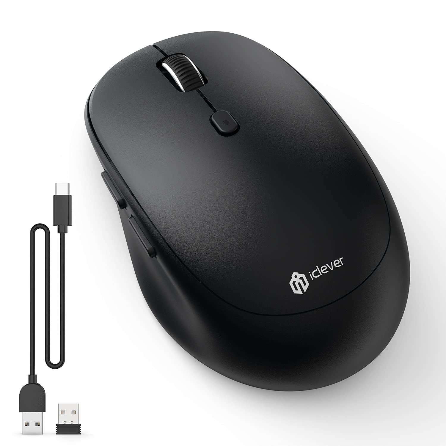 iClever Wireless Mouse Dual Mode Bluetooth Type-C Rechargeable 2.4GHz MD165 Blac