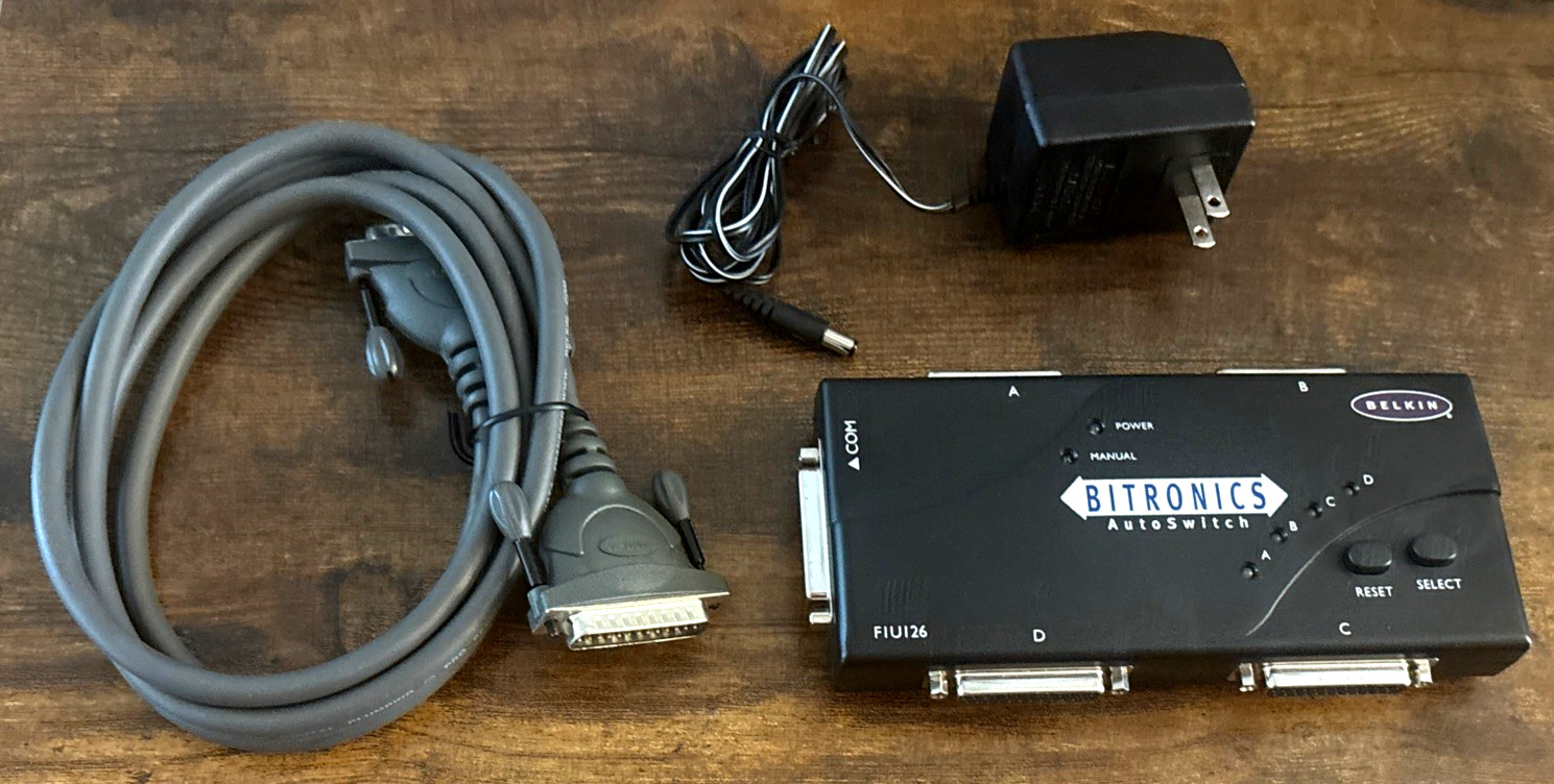 Belkin F1U126 4 Port Parallel Data AutoSwitch Bitronics IEEE 1284 Cable & AC