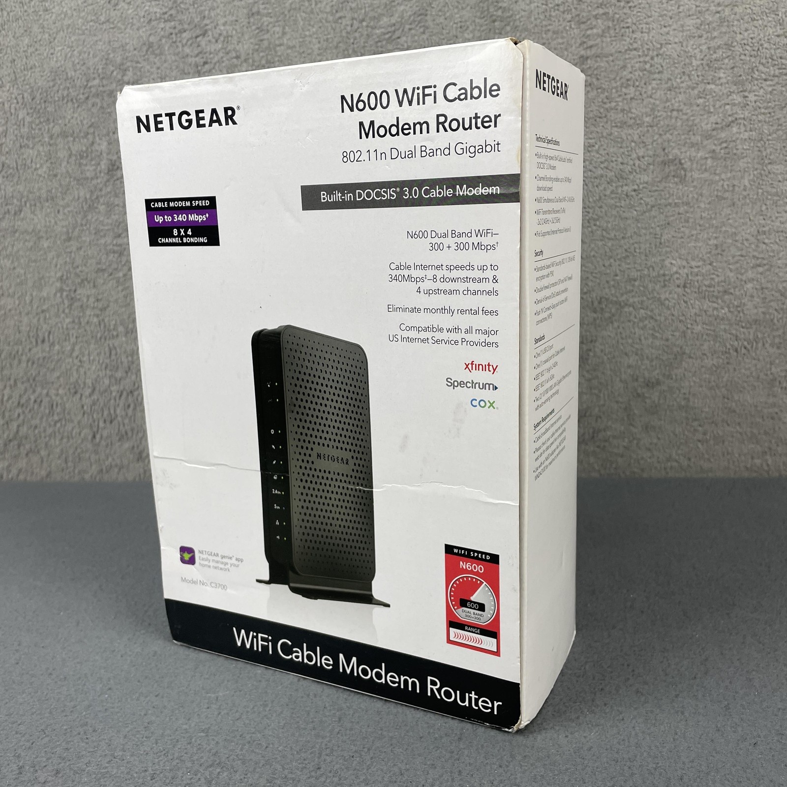 NETGEAR C3700 N600 WiFi Cable Modem Router Dual Band DOCSIS 3.0 Black Gigabit