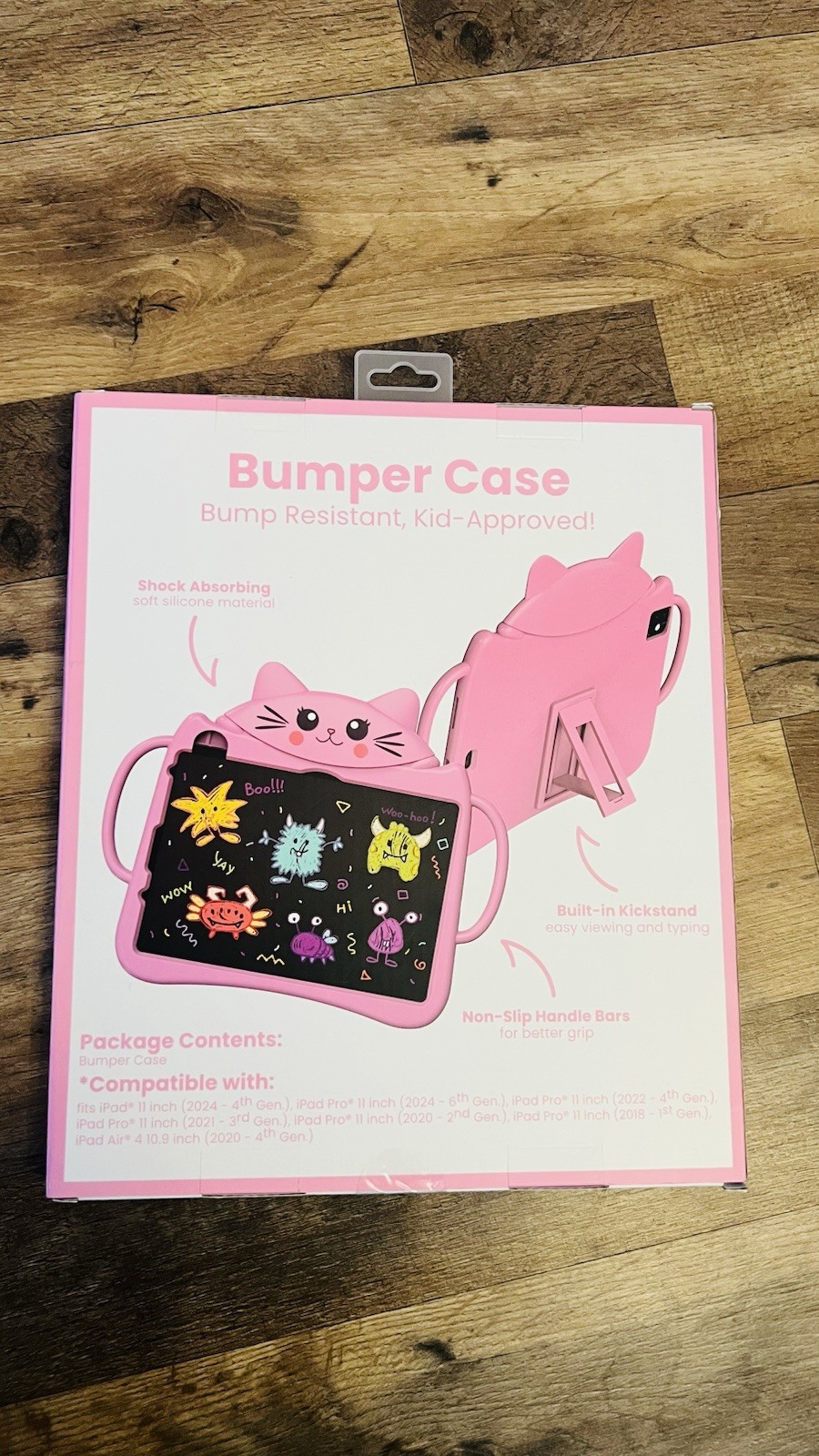 Pink Cat Shockproof Silicone Bumper Case Handle Stand for iPad Pro 11/Air 10.9