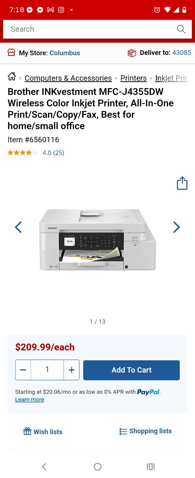 Brother MFC-J4355DW Wired Inkjet Multifunction Printer Color MFCJ4355DW
