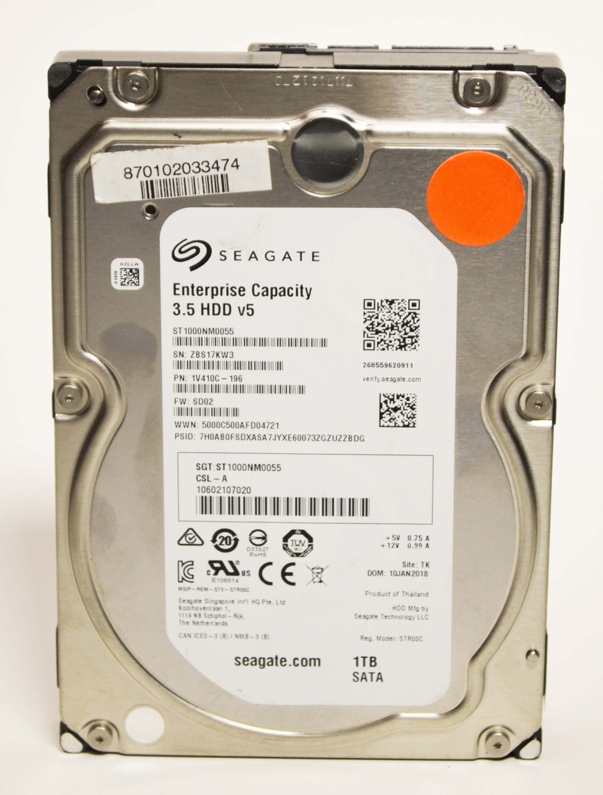 Seagate Enterprise Capacity 1TB SATA III 7200RPM 3.5in ST1000NM0055 (TESTED)