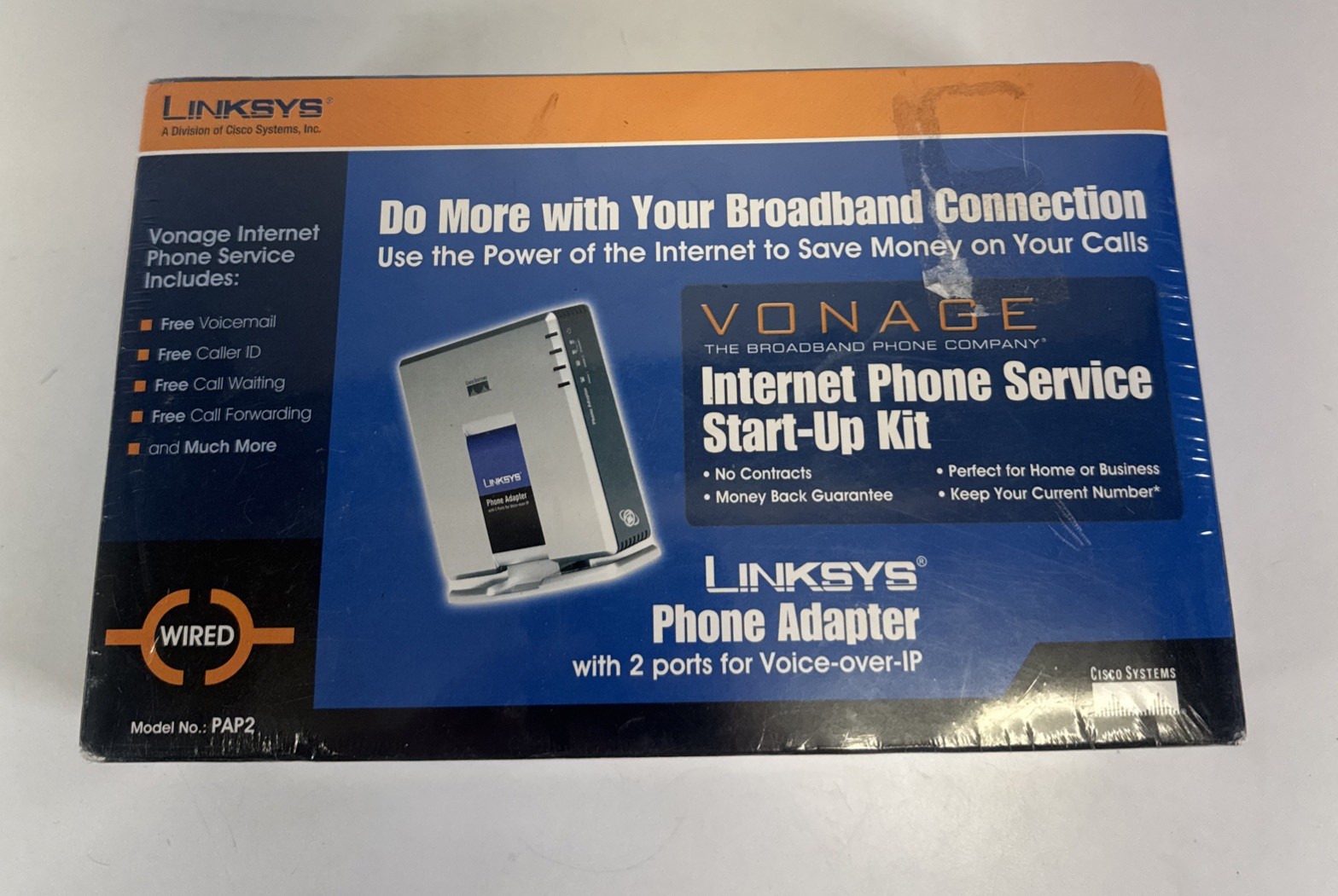 Linksys Phone Adapter Vonage with 2 Port Voice Over IP VOIP PAP2 Factory Sealed