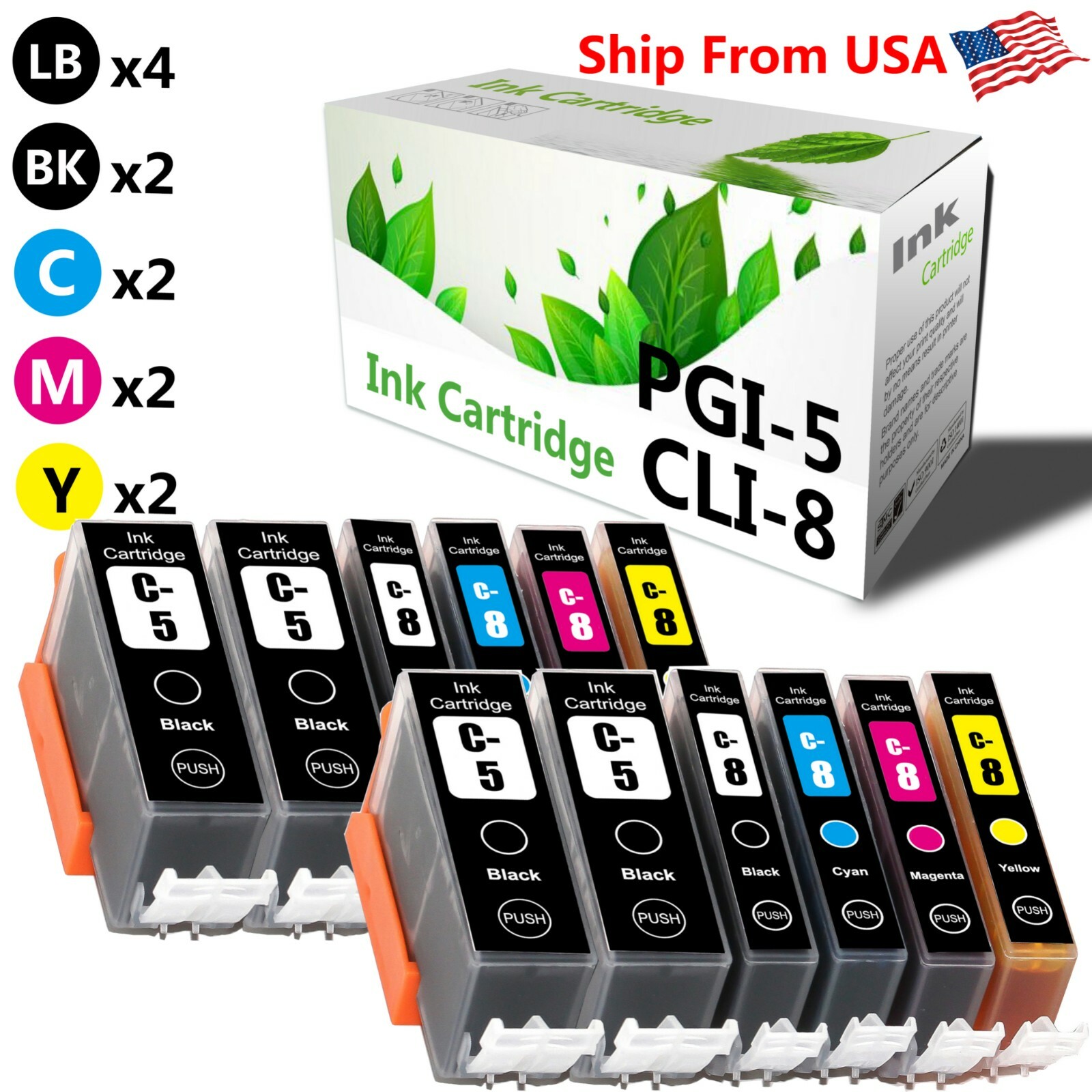 12-PacK PGI-5 CLI-8 Ink Cartridge PGI5 CLI8 for PIXMA iP4200 iP4500 MP960