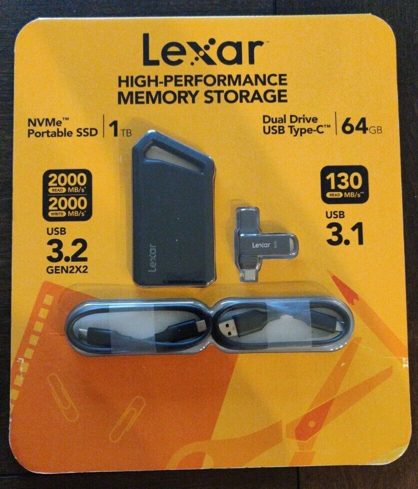 Lexar Blaze 1TB Portable External SSD USB 3.2 Gen 2x2, NVMe, 64GB USB-C Flash