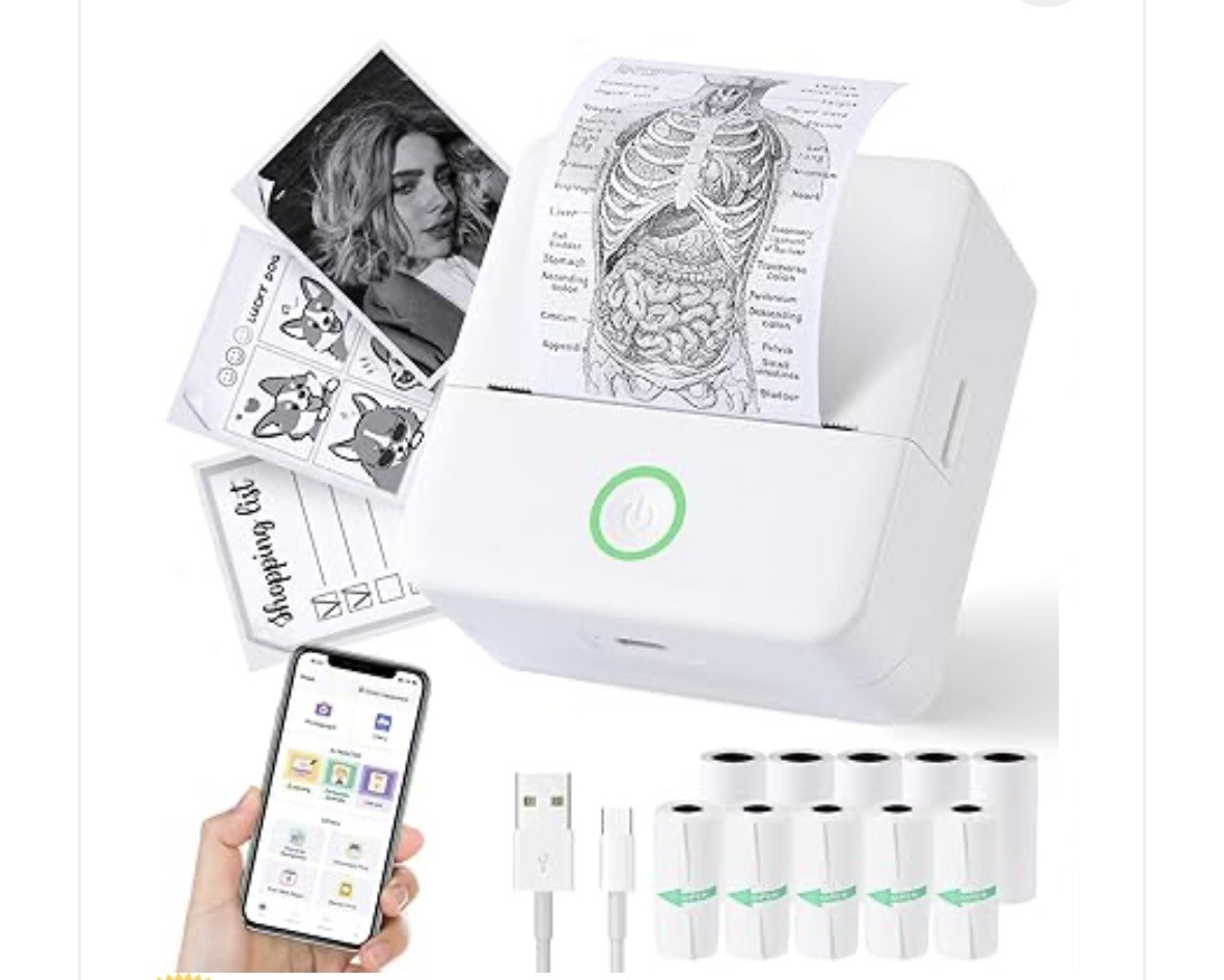 Cudinham Mini Printer, Thermal Inkless Sticker and Photo Maker  & 10 paper rolls
