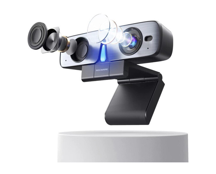 ROCWARE RC08 Webcam-2K HD Webcam W/ Microphone & Speaker-5X Faster TOF Autofocus