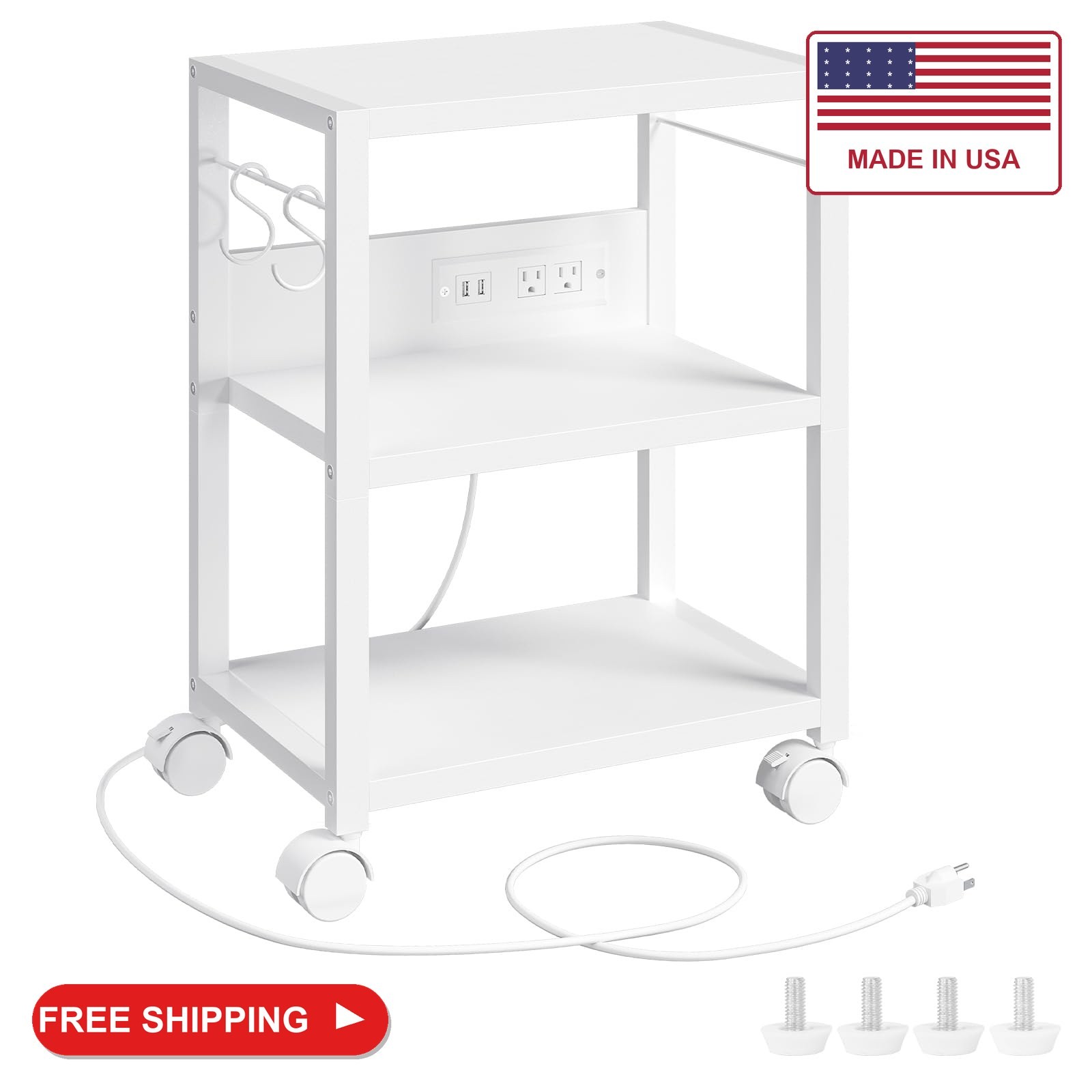 MAHANCRIS Industrial Printer Cart, 3-Tier Mobile Printer Stand, Rolling Cart wit