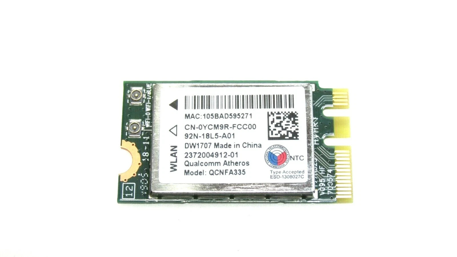 NEW Dell OEM Wireless DW1707 WiFi 802.11 b/g/n BT4.0 NGFF Card - IVA01 YCM9R