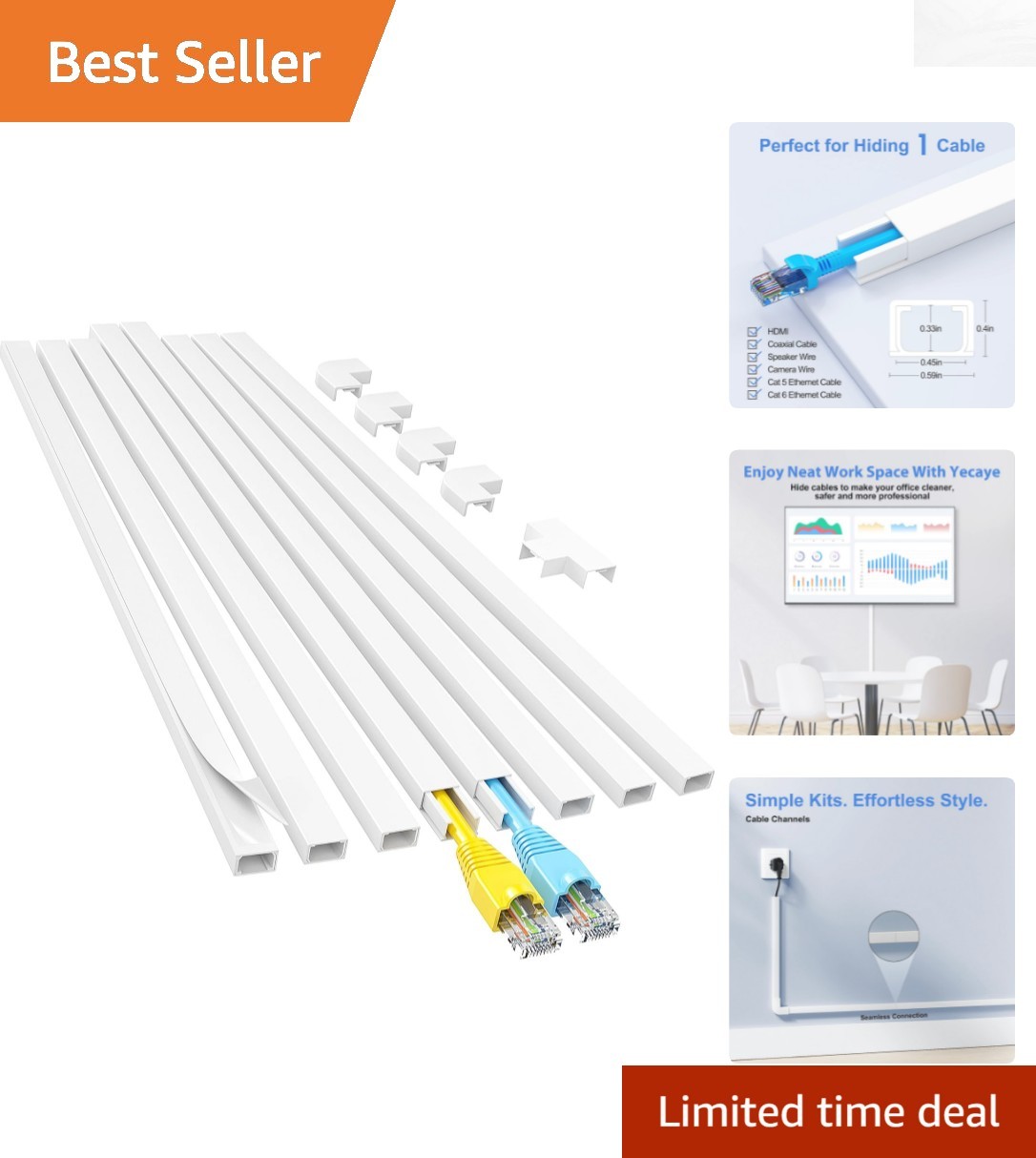 Sleek White Cable Hider - 113in Self-Adhesive Solution for Minimalist Design