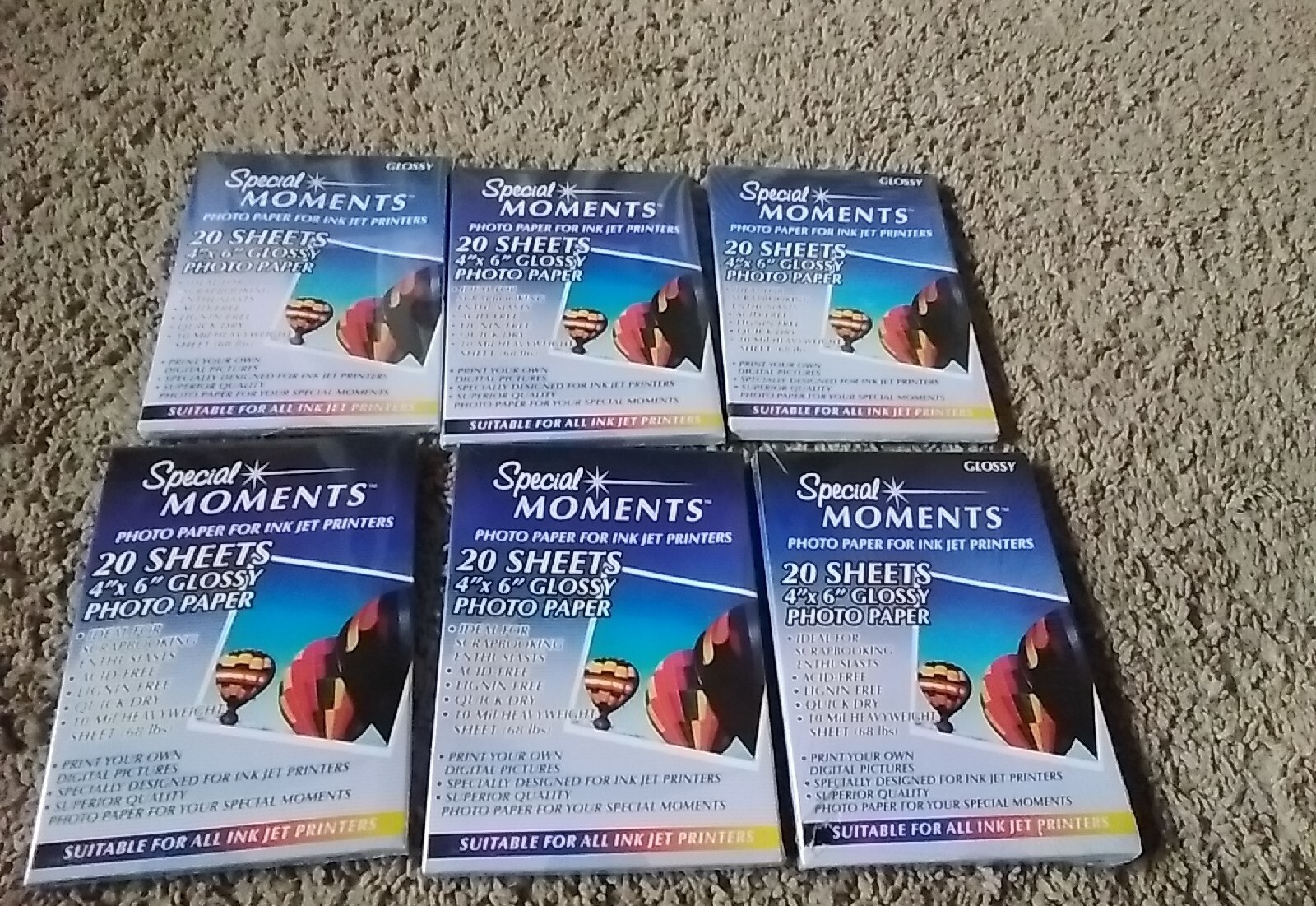 Glossy Special Moments 20 Sheets 4 X6 Glossy Photo Paper 6 Lot New