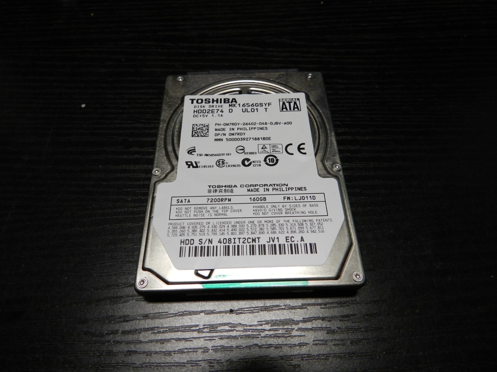 Toshiba MK1656GSYF HDD2E74 160GB 7200RPM SATA 16MB 2.5" Internal Hard Drive