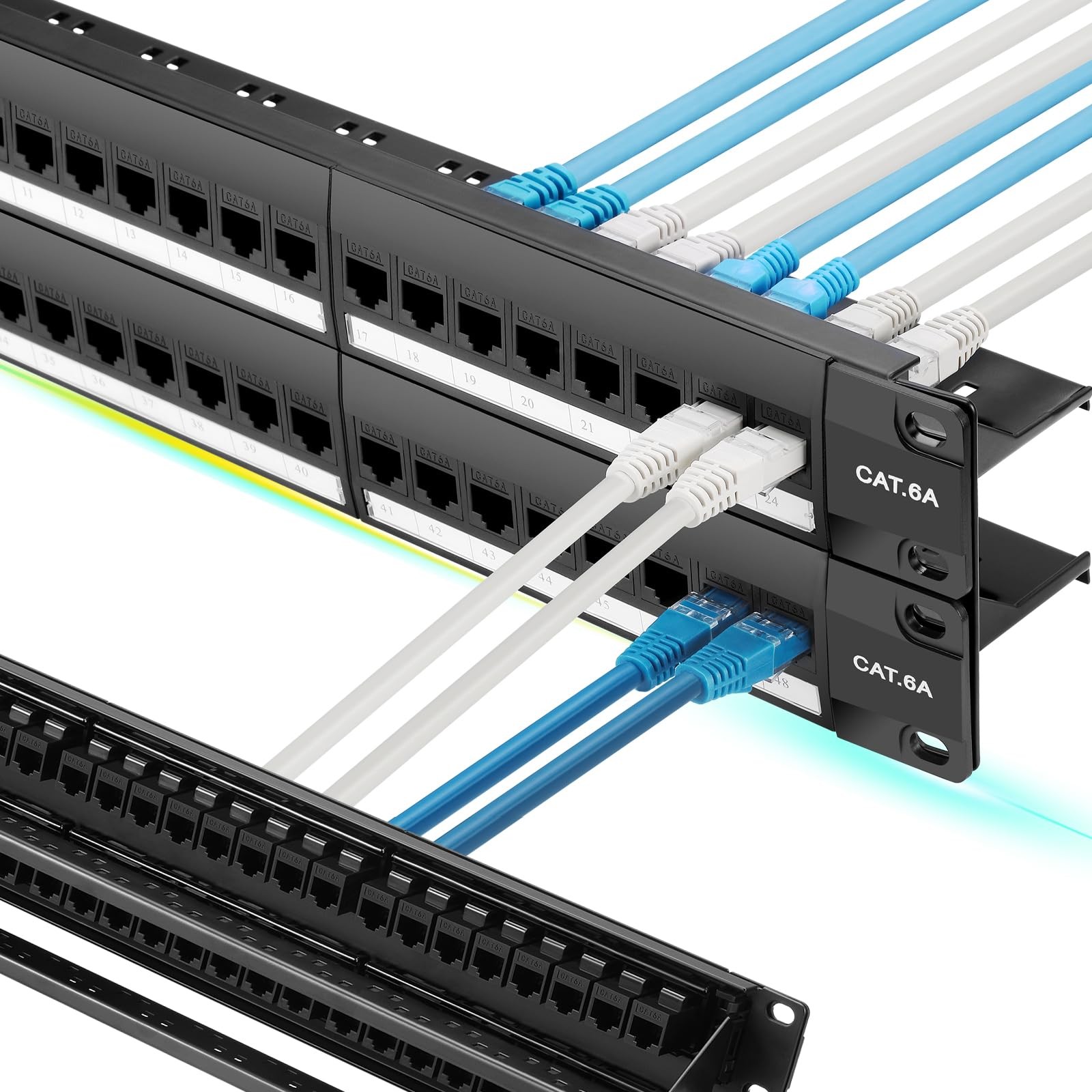 Rapink Patch Panel 48 Port Cat6A with Inline Keystone 10G Support, Pass-Thru