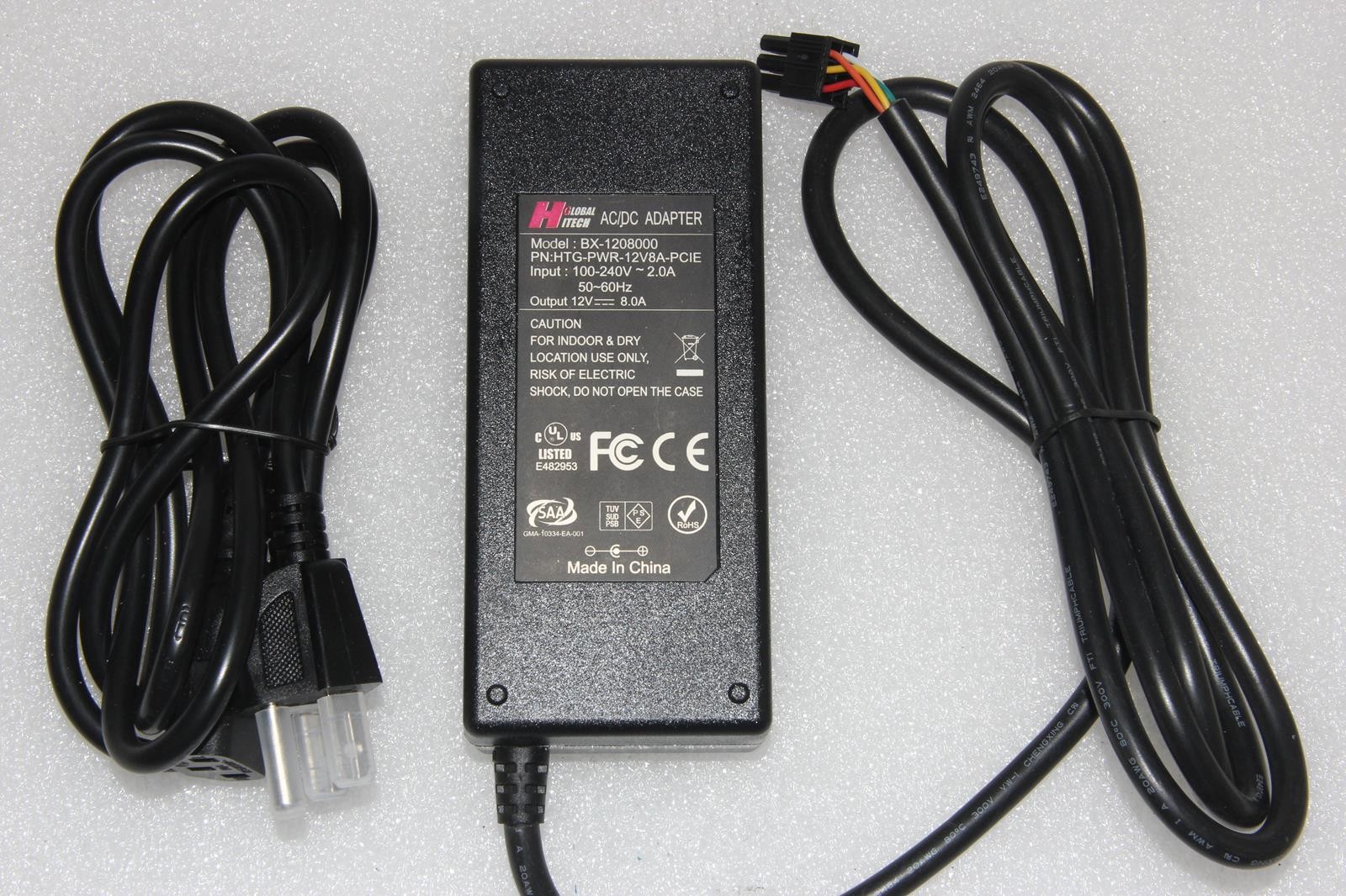 HITECH GLOBAL BX-12800 HTG-PWR-12V8A-PCIE 12V 8A 6-Pin Molex PCIe AC/DC Adapter
